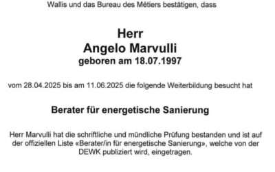 Diplom für Angelo Marvulli zum Berater für energetische Sanierungen